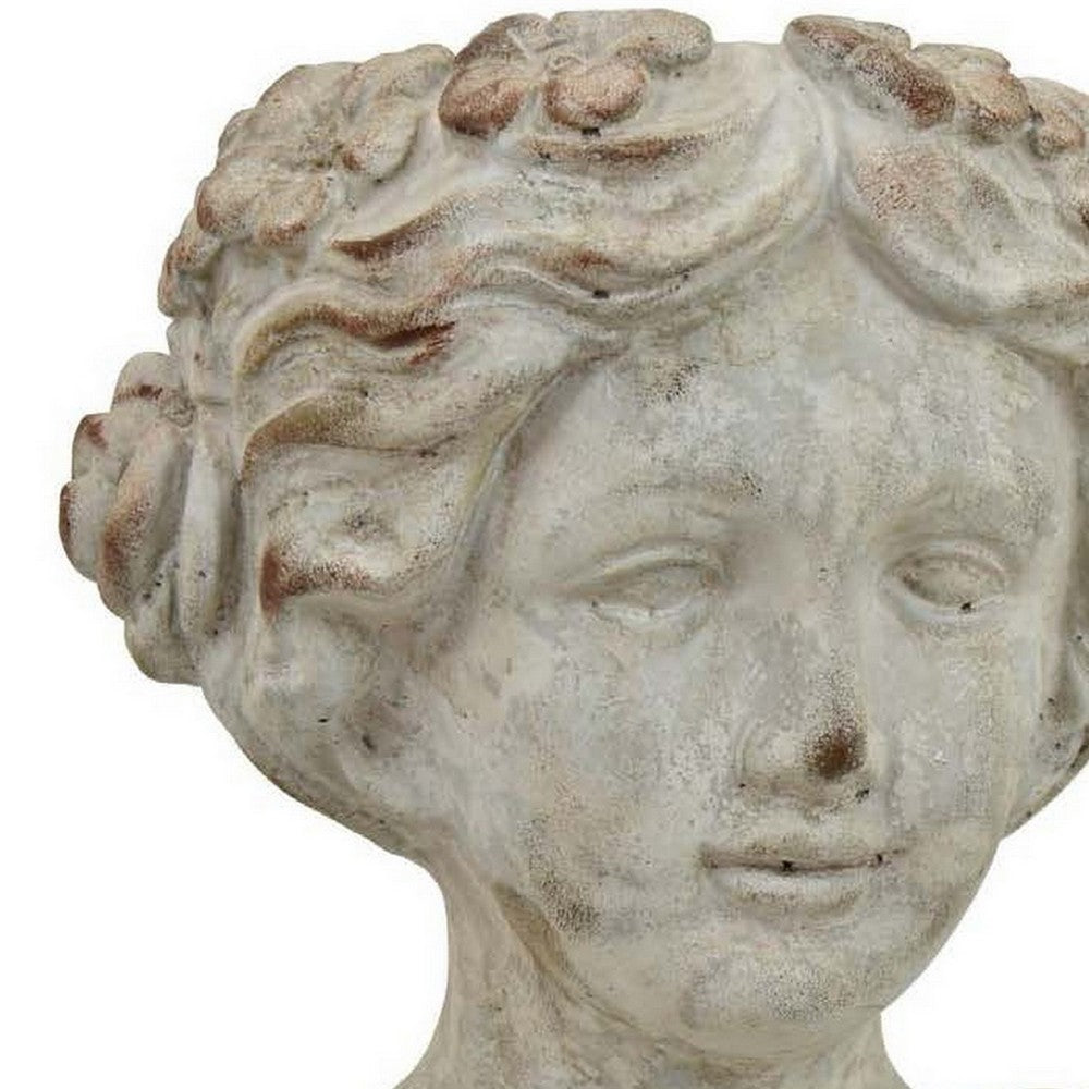 Accent Planter, Italian Style Female Bust Sculpture Ivory Terracotta -BM330964