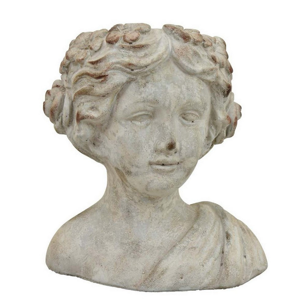 Accent Planter, Italian Style Female Bust Sculpture Ivory Terracotta -BM330964