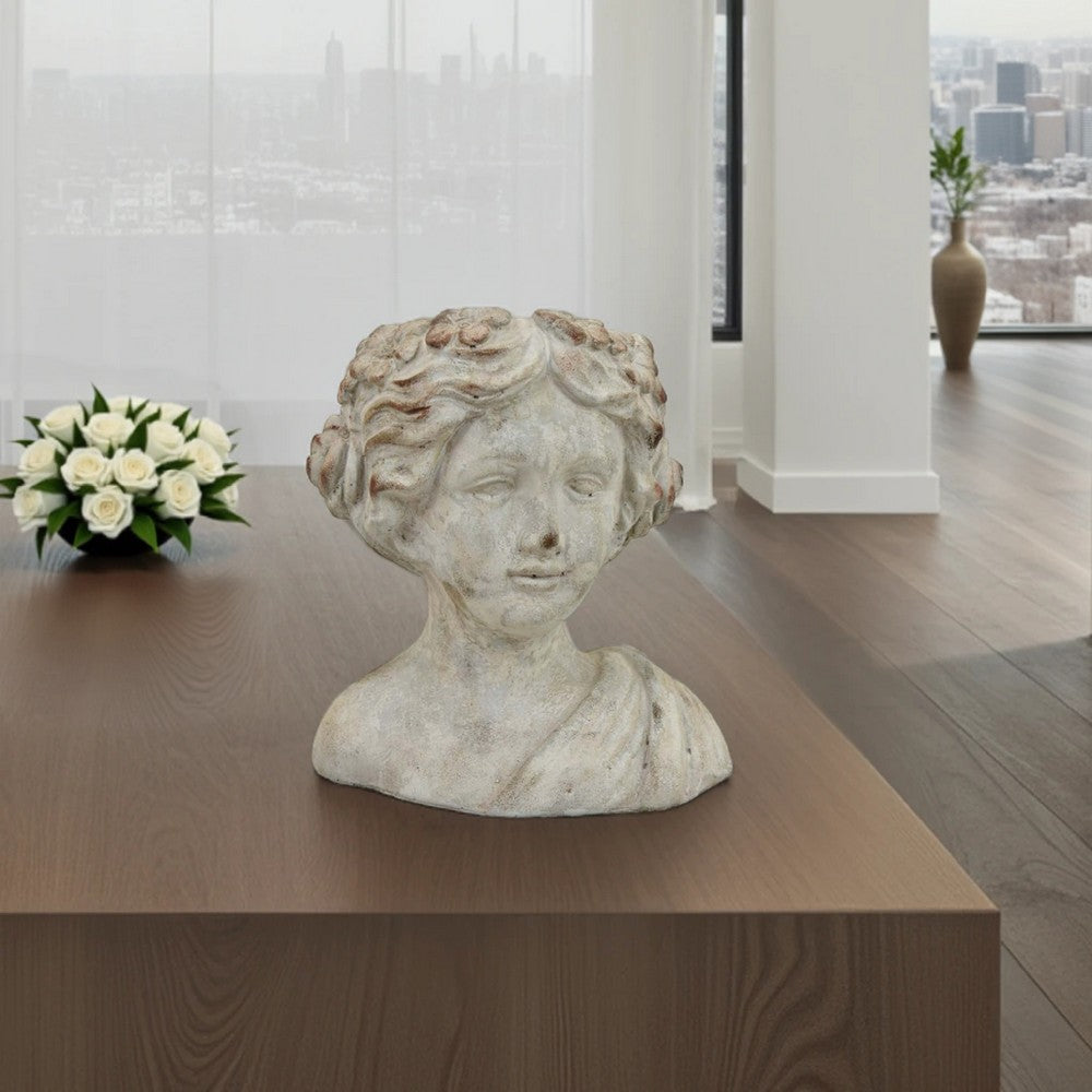 Accent Planter, Italian Style Female Bust Sculpture Ivory Terracotta -BM330964
