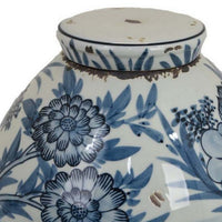 Accent Ginger Jar with Lid, Blue and White Ceramic, Floral Pattern -BM330965