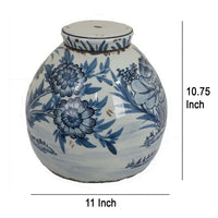 Accent Ginger Jar with Lid, Blue and White Ceramic, Floral Pattern -BM330965