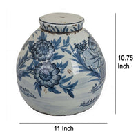 Accent Ginger Jar with Lid, Blue and White Ceramic, Floral Pattern -BM330965