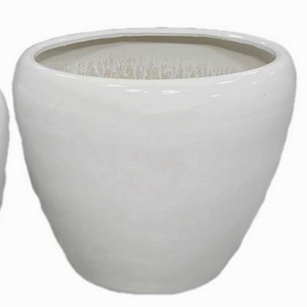 Garden Planter Set of 2, Modern Bowl Shaped Flower Pot, White Ceramic -BM330967
