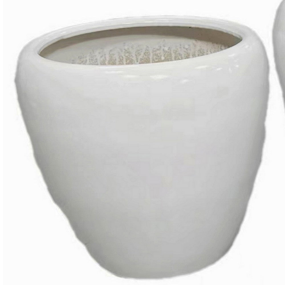 Garden Planter Set of 2, Modern Bowl Shaped Flower Pot, White Ceramic -BM330967