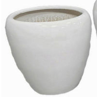 Garden Planter Set of 2, Modern Bowl Shaped Flower Pot, White Ceramic -BM330967