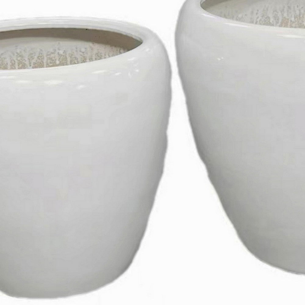 Garden Planter Set of 2, Modern Bowl Shaped Flower Pot, White Ceramic -BM330967