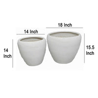 Garden Planter Set of 2, Modern Bowl Shaped Flower Pot, White Ceramic -BM330967