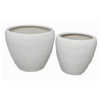 Garden Planter Set of 2, Modern Bowl Shaped Flower Pot, White Ceramic -BM330967