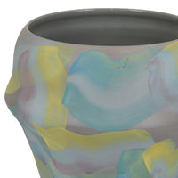 Accent Flower Vase, Brushstroke Pattern Blue Yellow Ceramic, 10 Inch -BM330969