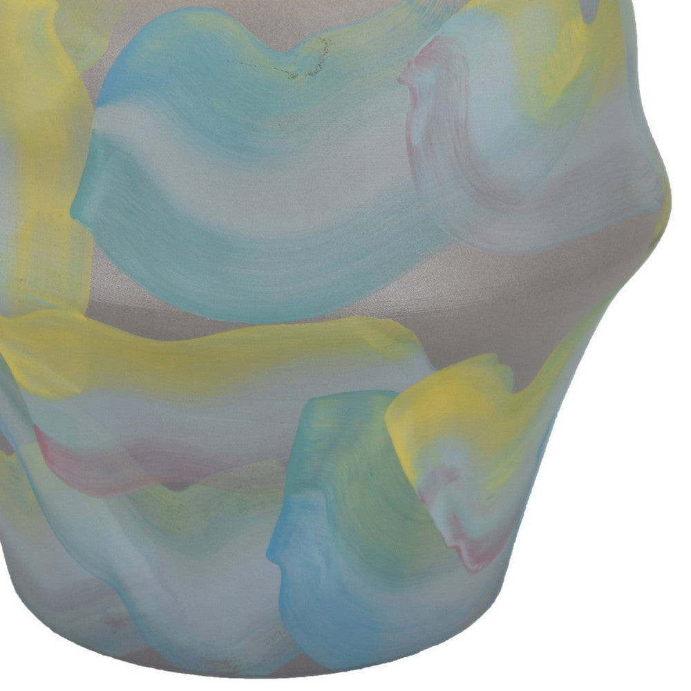 Accent Flower Vase, Brushstroke Pattern Blue Yellow Ceramic, 10 Inch -BM330969