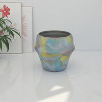 Accent Flower Vase, Brushstroke Pattern Blue Yellow Ceramic, 10 Inch -BM330969