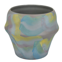 Accent Flower Vase, Brushstroke Pattern Blue Yellow Ceramic, 10 Inch -BM330969
