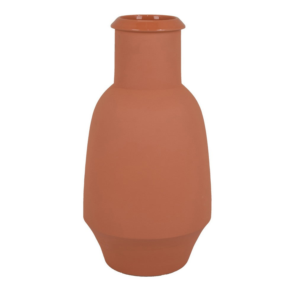 Decorative Flower Vase, Terracotta Inspired Orange Ceramic 15 Inch -BM330972
