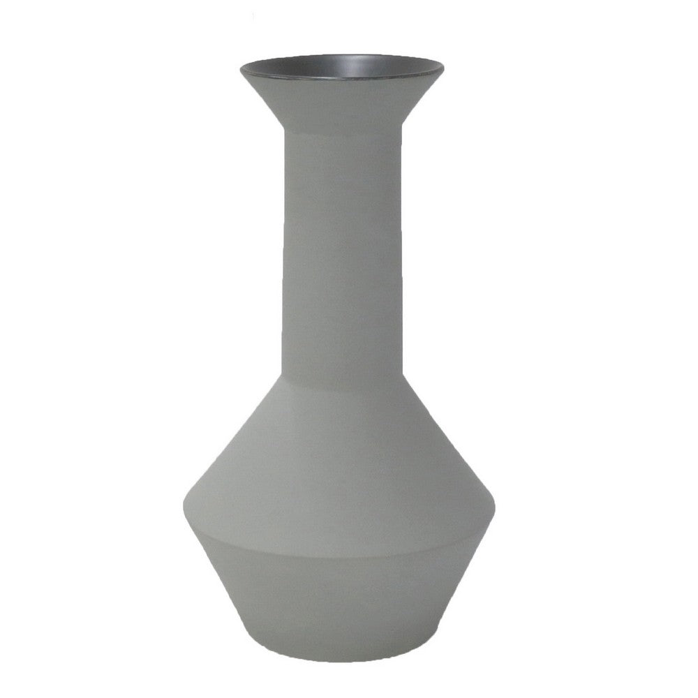Accent Flower Vase, Narrow Neck Geometric Shape White Ceramic 14 Inch -BM330973