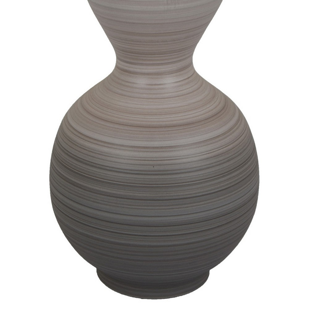 Modern Flower Vase, Double Bulb Ombre Textured Gray Ceramic, 17 Inch -BM330975