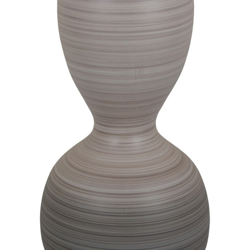 Modern Flower Vase, Double Bulb Ombre Textured Gray Ceramic, 17 Inch -BM330975
