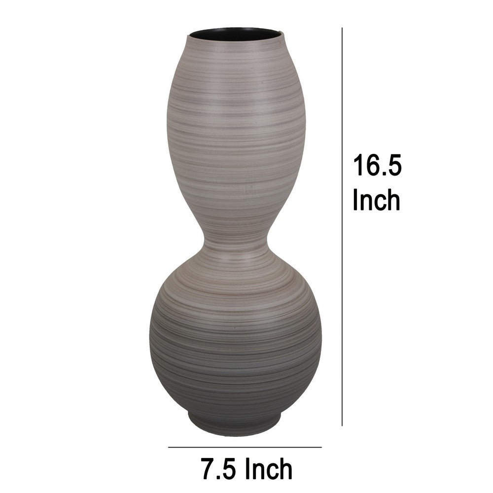 Modern Flower Vase, Double Bulb Ombre Textured Gray Ceramic, 17 Inch -BM330975