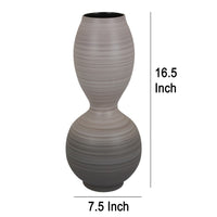 Modern Flower Vase, Double Bulb Ombre Textured Gray Ceramic, 17 Inch -BM330975