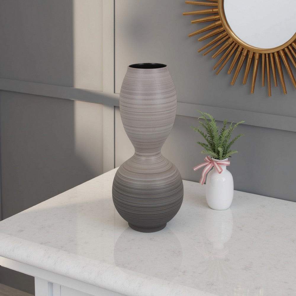 Modern Flower Vase, Double Bulb Ombre Textured Gray Ceramic, 17 Inch -BM330975