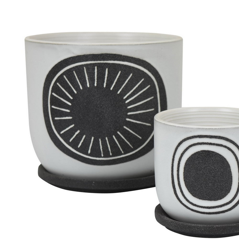 Meon 3pc Garden Planter Set, Textured White and Black Ceramic Design -BM330976