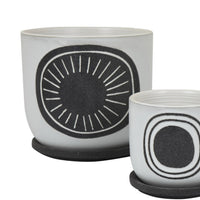 Meon 3pc Garden Planter Set, Textured White and Black Ceramic Design -BM330976