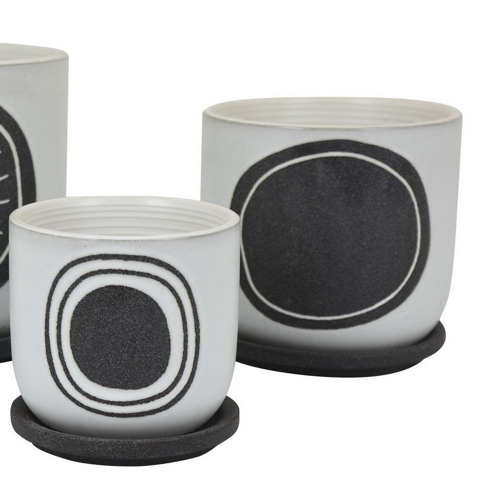 Meon 3pc Garden Planter Set, Textured White and Black Ceramic Design -BM330976