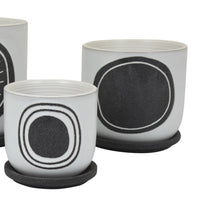 Meon 3pc Garden Planter Set, Textured White and Black Ceramic Design -BM330976