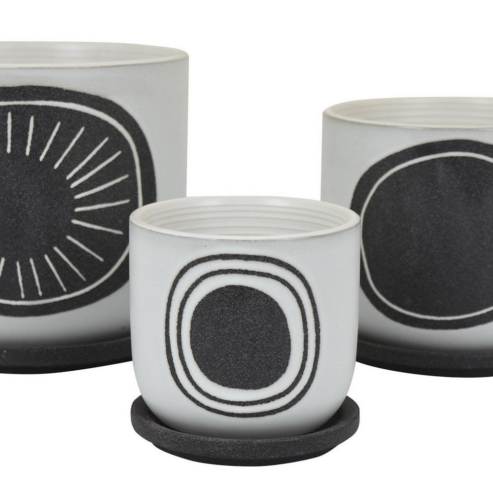 Meon 3pc Garden Planter Set, Textured White and Black Ceramic Design -BM330976