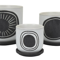 Meon 3pc Garden Planter Set, Textured White and Black Ceramic Design -BM330976