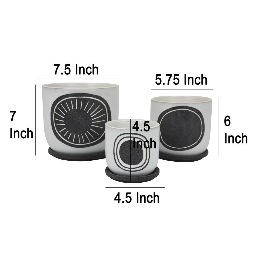 Meon 3pc Garden Planter Set, Textured White and Black Ceramic Design -BM330976