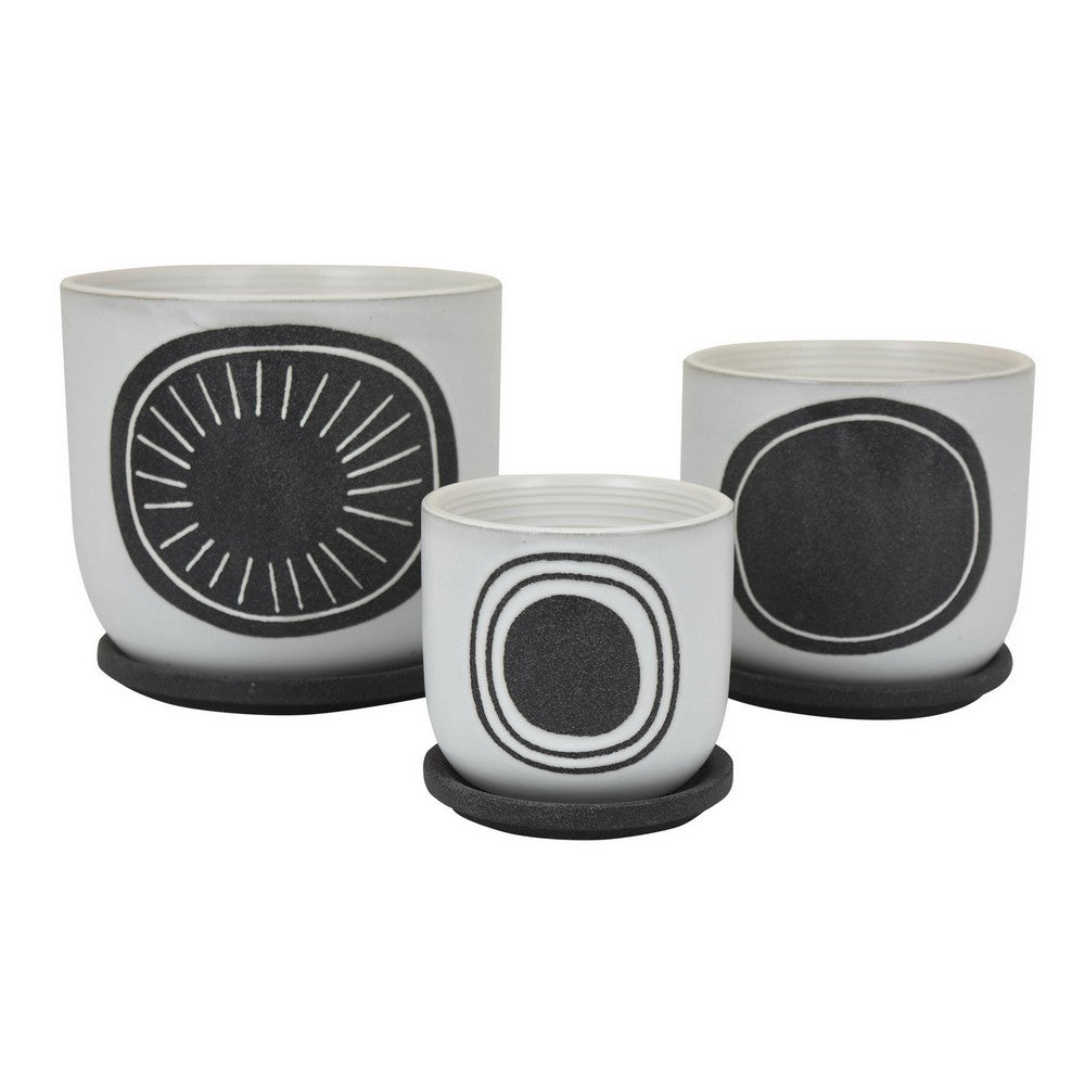 Meon 3pc Garden Planter Set, Textured White and Black Ceramic Design -BM330976