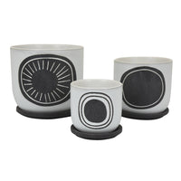 Meon 3pc Garden Planter Set, Textured White and Black Ceramic Design -BM330976