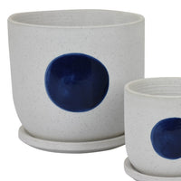 Meon 3pc Garden Planter Set, Textured White and Blue Ceramic Design -BM330977