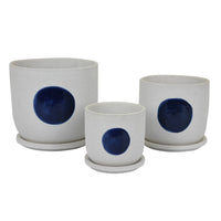Meon 3pc Garden Planter Set, Textured White and Blue Ceramic Design -BM330977