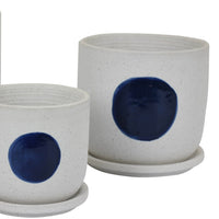 Meon 3pc Garden Planter Set, Textured White and Blue Ceramic Design -BM330977