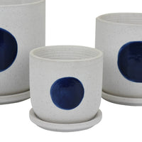 Meon 3pc Garden Planter Set, Textured White and Blue Ceramic Design -BM330977
