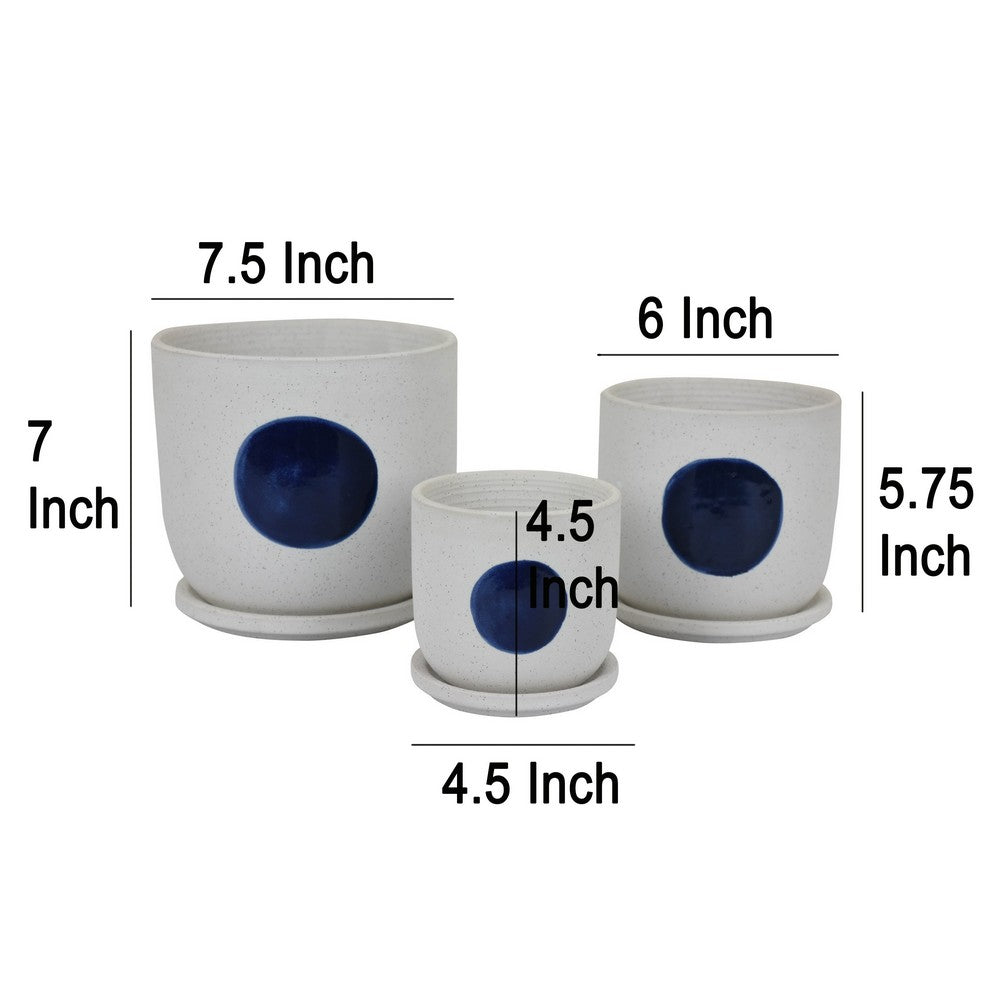 Meon 3pc Garden Planter Set, Textured White and Blue Ceramic Design -BM330977