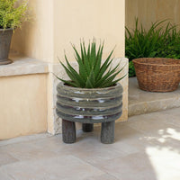 Garden Planter, Decorative Turned Style Glossy Gray Ceramic, 10 Inch -BM330978