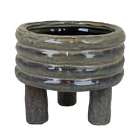 Garden Planter, Decorative Turned Style Glossy Gray Ceramic, 10 Inch -BM330978