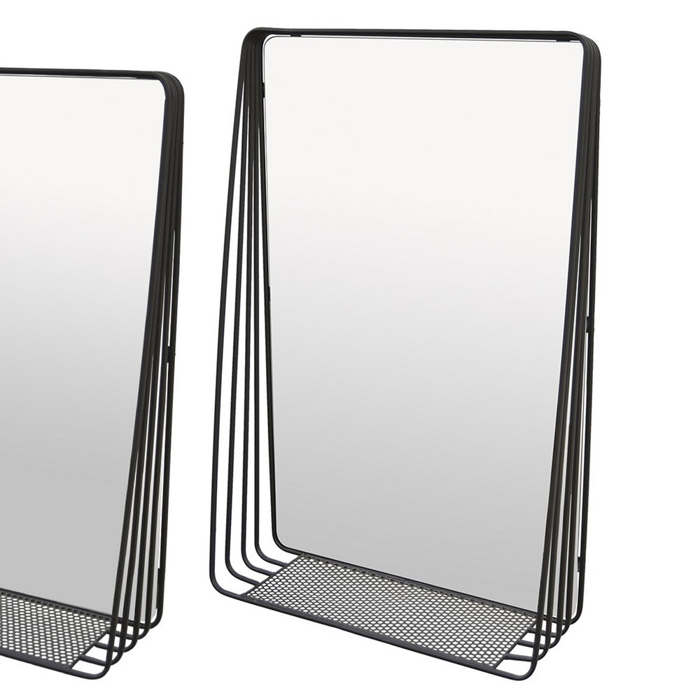 3pc Decorative Wall Mirror with Shelf Set, Black Metal Rectangular -BM330980