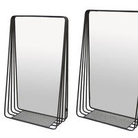 3pc Decorative Wall Mirror with Shelf Set, Black Metal Rectangular -BM330980