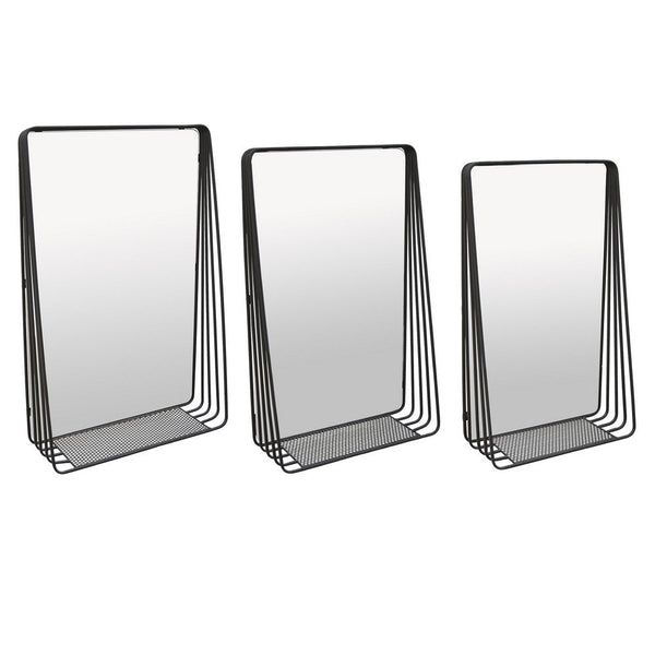 3pc Decorative Wall Mirror with Shelf Set, Black Metal Rectangular -BM330980