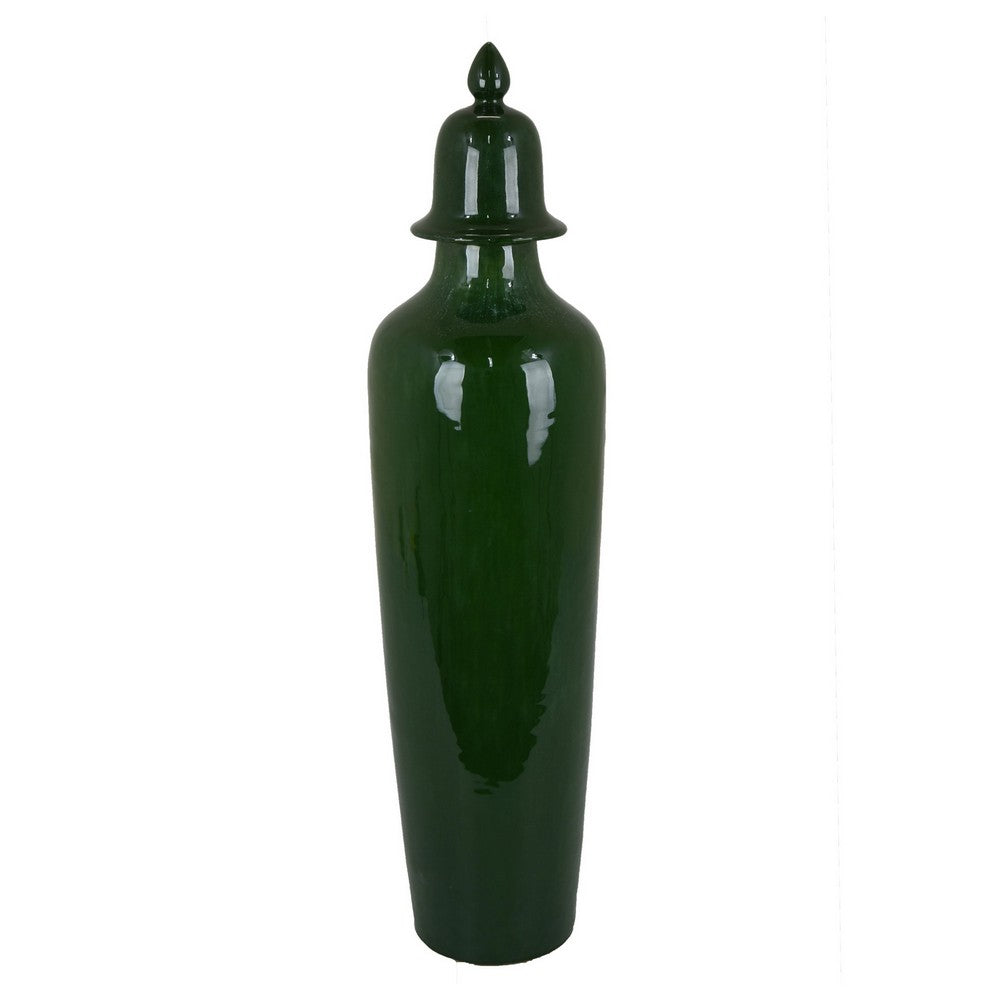 Jesi Accent Temple Jar with Lid, Decorative Green Ceramic, 29 Inch -BM330982