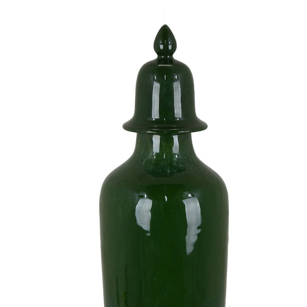 Jesi Accent Temple Jar with Lid, Decorative Green Ceramic, 29 Inch -BM330982