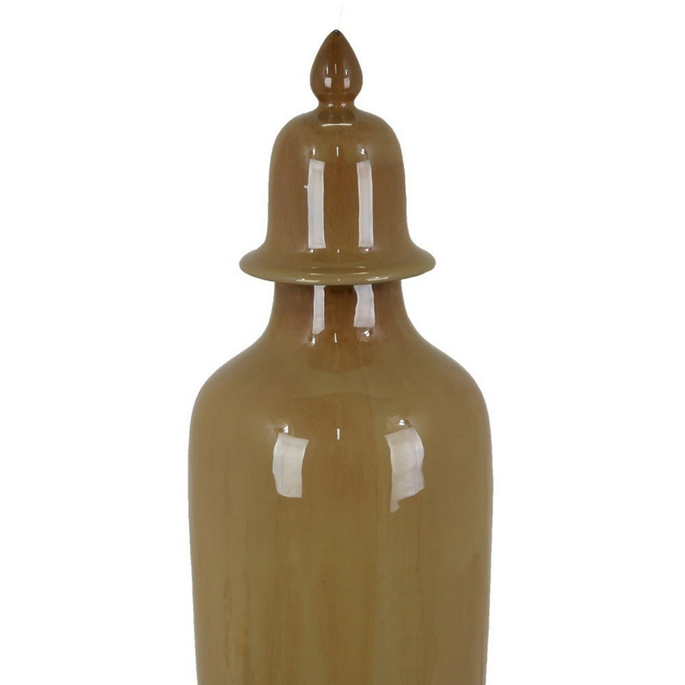 Jesi Accent Temple Jar with Lid, Decorative Brown Ceramic, 29 Inch -BM330983