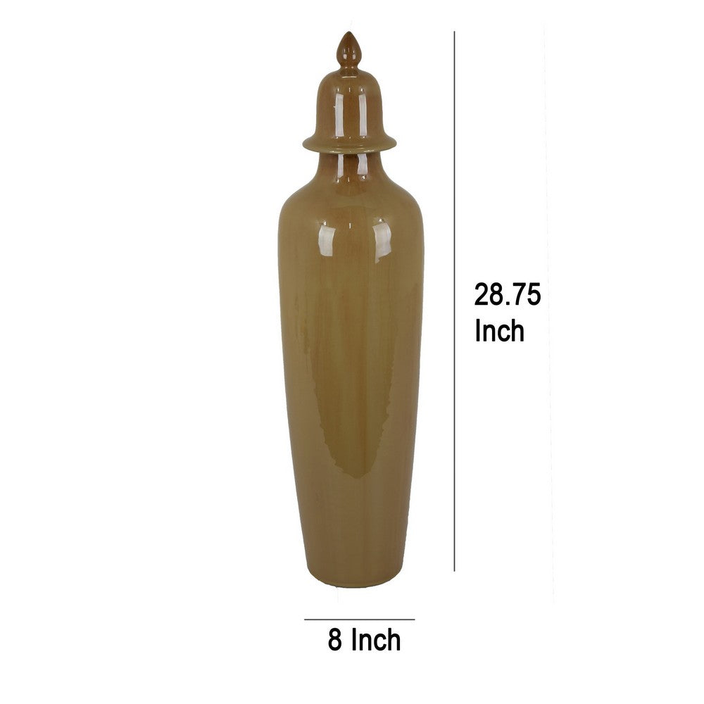 Jesi Accent Temple Jar with Lid, Decorative Brown Ceramic, 29 Inch -BM330983