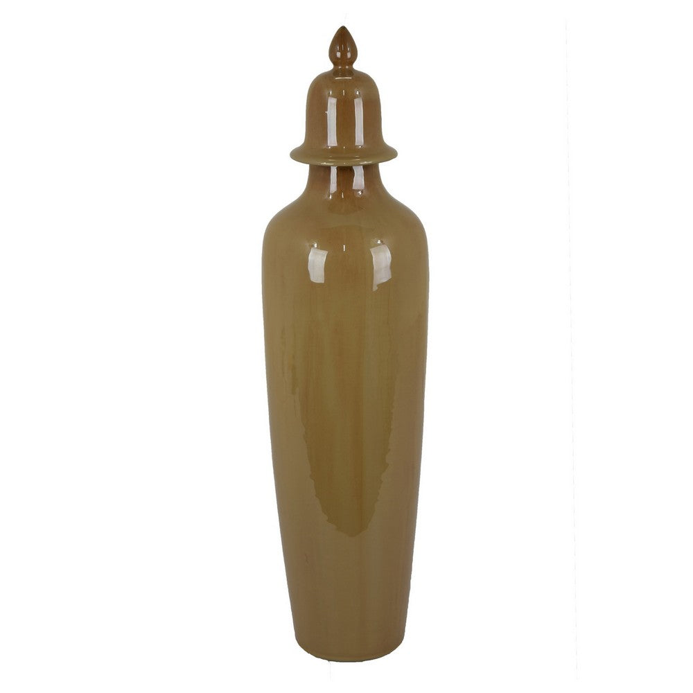 Jesi Accent Temple Jar with Lid, Decorative Brown Ceramic, 29 Inch -BM330983