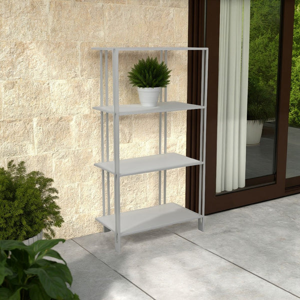 Plant Display Stand, White Metal, 4 Shelves, Modern Style, 38 Inch -BM330990