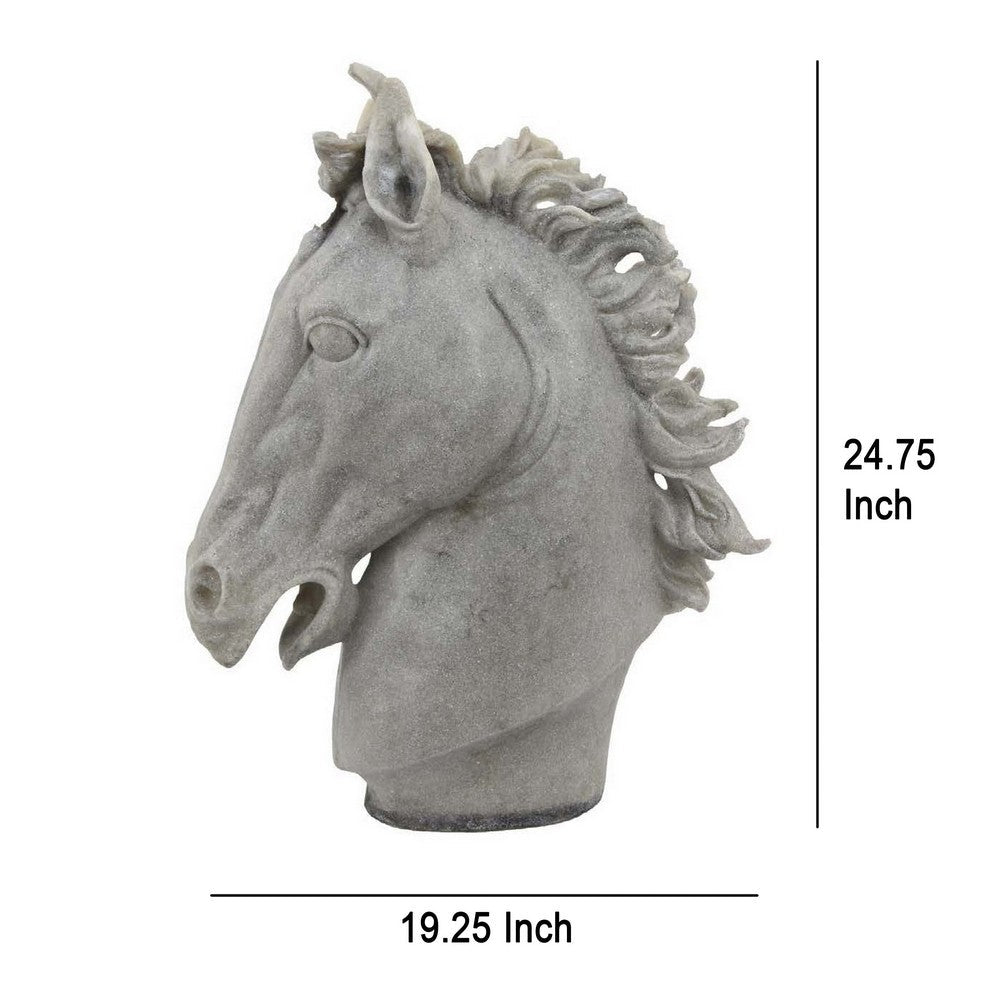 Decorative Horse Head Figurine, Gray Resin, Modern Style, 25 Inch -BM330994