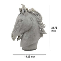 Decorative Horse Head Figurine, Gray Resin, Modern Style, 25 Inch -BM330994